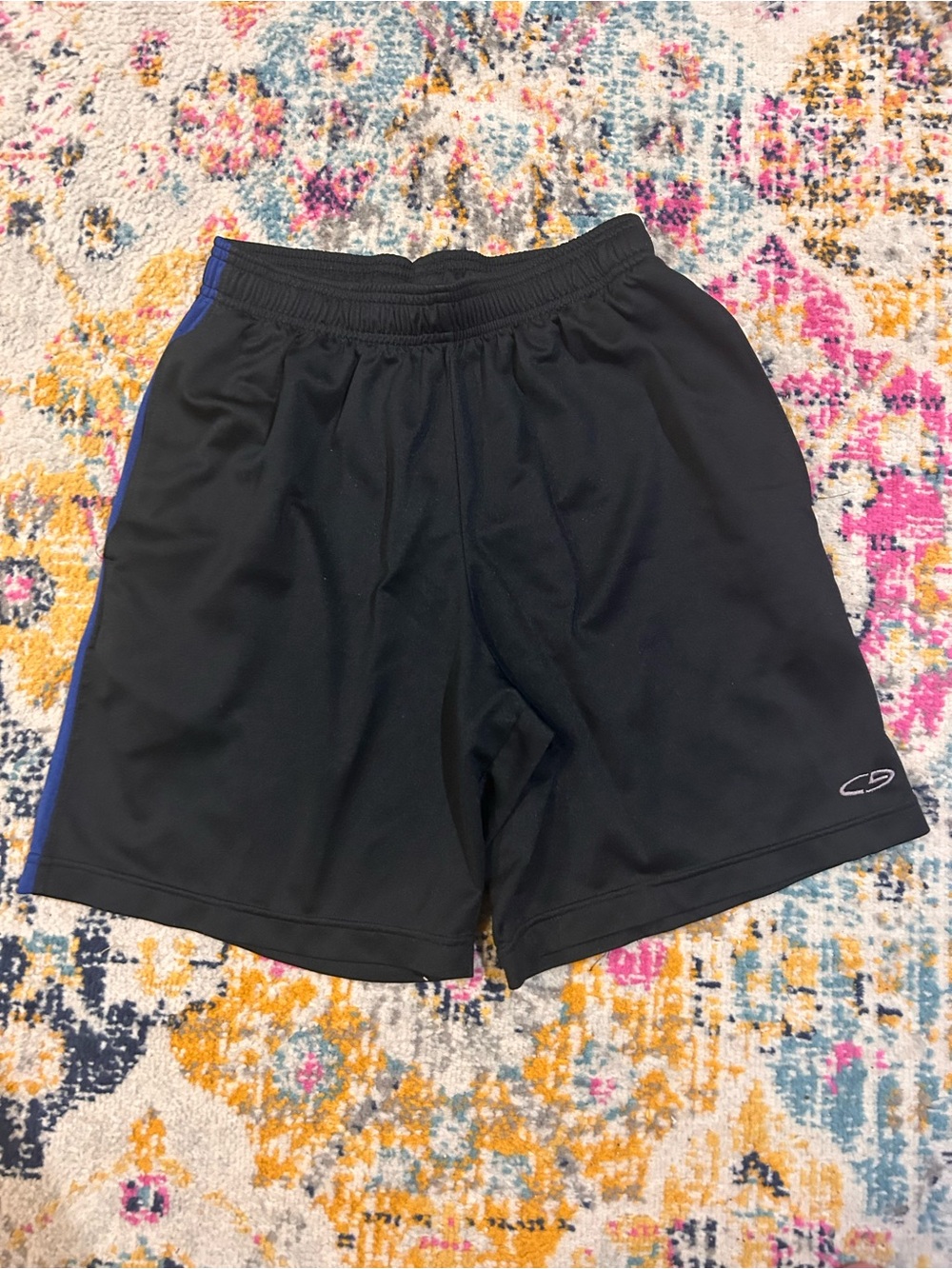 Champion Men's Black Athletic Shorts with Blue Side Stripe